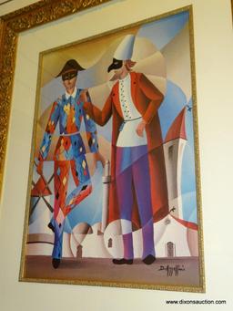 (WIN) FRAMED ARTWORK "MASQUERADE" BY D. AZZELLINI. MEASURES 36 IN X 44 IN. ITEM IS SOLD AS IS WHERE