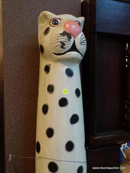 (WIN) TALL SNOW LEOPARD STYLE STATUE. MEASURES APPROXIMATELY 80" TALL. ITEM IS SOLD AS IS WHERE IS