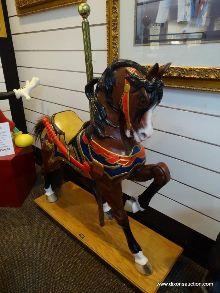 (WIN) CREATIVE VISUALS SHAUN O'BRIEN "AIRDRIE" CAROUSEL HORSE ON OAK STAND. MEASURES APPROXIMATELY