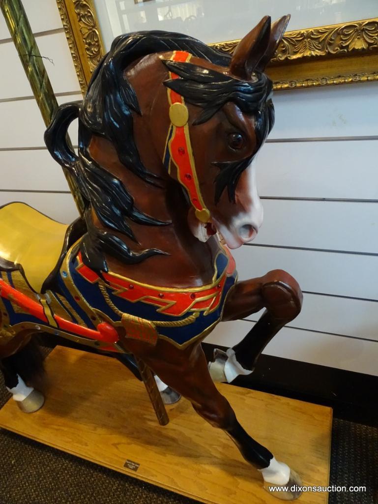 (WIN) CREATIVE VISUALS SHAUN O'BRIEN "AIRDRIE" CAROUSEL HORSE ON OAK STAND. MEASURES APPROXIMATELY