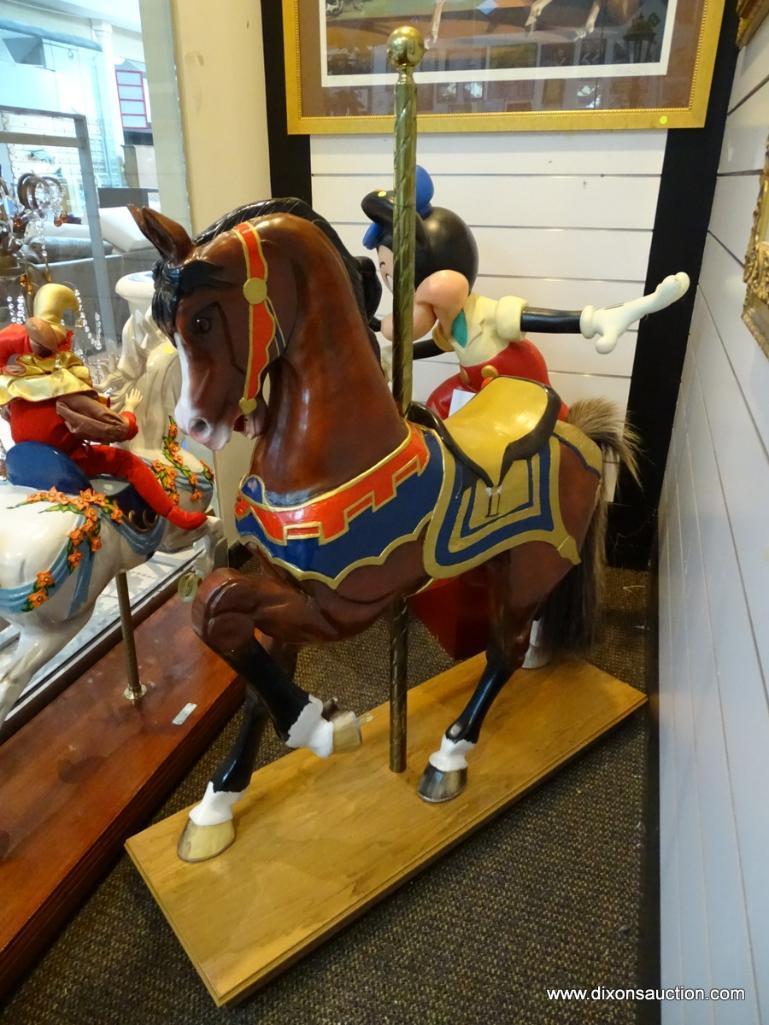 (WIN) CREATIVE VISUALS SHAUN O'BRIEN "AIRDRIE" CAROUSEL HORSE ON OAK STAND. MEASURES APPROXIMATELY