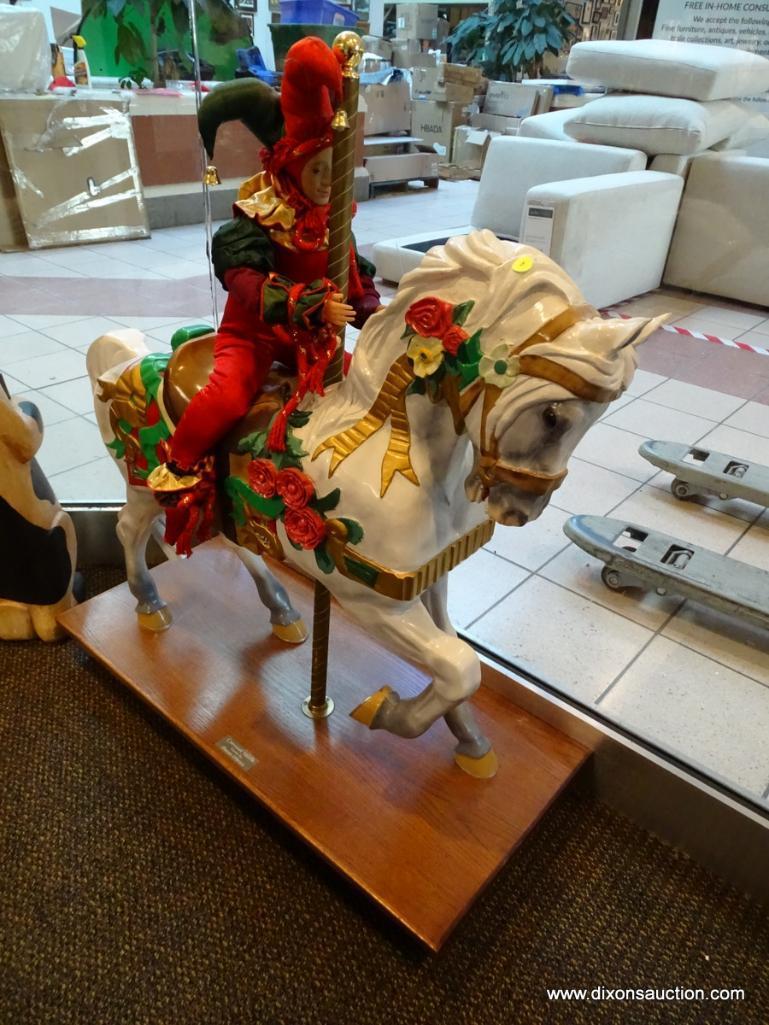 (WIN) CAROUSEL HORSE CREATED BY SHAUN O'BRIEN ON OAK STAND. MEASURES APPROXIMATELY 37 IN X 17 IN X