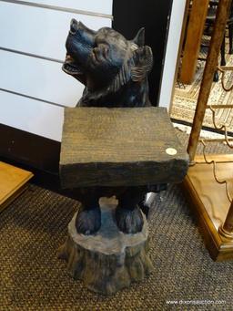 (WIN) BEAR BUTLER STAND. MEASURES 9 IN X 16 IN X 32 IN. ITEM IS SOLD AS IS WHERE IS WITH NO