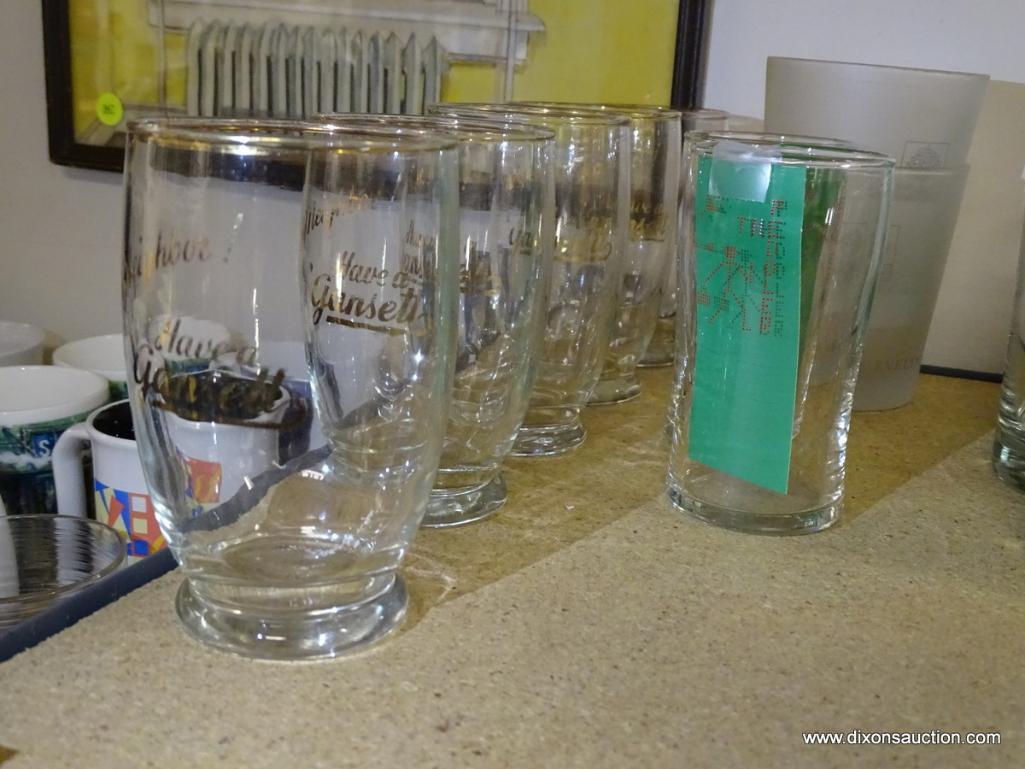 (R2) SHELF LOT OF ASSORTED GLASSWARE TO INCLUDE MARTINI GLASSES, LOW BALL GLASSES, COCA-COLA