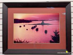 PHOTO PRINT OF BOATS IN BRIGHTLY COLORED SUNSET ( 34 X 26)