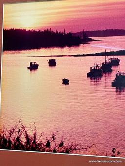 PHOTO PRINT OF BOATS IN BRIGHTLY COLORED SUNSET ( 34 X 26)