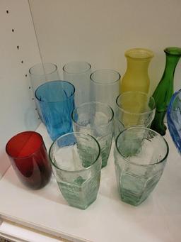 LOT OF VINTAGE AND MODERN GLASS INCLUDING VASES, DRINKWARE, AND PUNCH BOWL - 22 TOTAL ITEMS