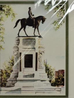 SET OF THREE JUDY NEWCOMB PRINTS DEPICTING RICHMOND STATUES INCLUDING ROBERT E. LEE, STONEWALL