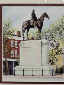 SET OF THREE JUDY NEWCOMB PRINTS DEPICTING RICHMOND STATUES INCLUDING ROBERT E. LEE, STONEWALL