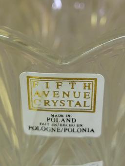 LOT OF CRYSTAL VASES AND GLOBES AND AN ICE BUCKET - SOME MARKED POLAND CRYSTAL - TALLEST MEASURES