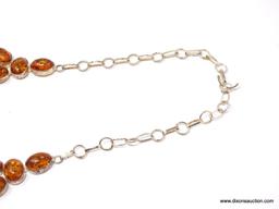 24" GORGEOUS LARGE RED CARPET AMBER MADE IN EUROPE MAN MADE AMBER NECKLACE; .925 RHODIUM; TOGGLE