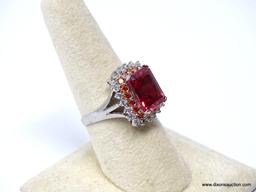 .925 AAA TOP QUALITY OVER 10 CTS FACETED OCTAGON ORANGE SAPPHIRE DEEP PADPARADSCHA CENTER STONE WITH