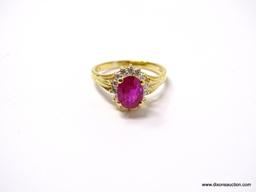 .925 AAA TOP QUALITY PRETTY 1.0 CARAT AFRICAN RED RUBY WITH WHITE SAPPHIRES AND GOLD OVERLAY; SIZE