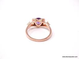 .925 AAA TOP QUALITY 1 CARAT HEART SHAPED AMETHYST WITH TWO PIECES SIDE WHITE SAPPHIRES WITH ROSE