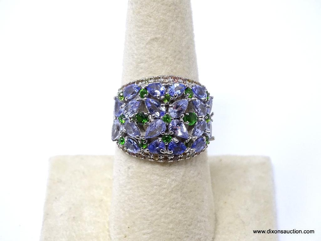 .925 AAA QUALITY DESIGNER UNHEATED GORGEOUS TANZANITE BLUE VIOLET WITH GREEN CHROME DIOPSIDE AND