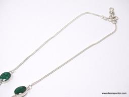 .925 STERLING SILVER LADIES 3 CT EMERALD NECKLACE ON 18" CHAIN; 21 GM