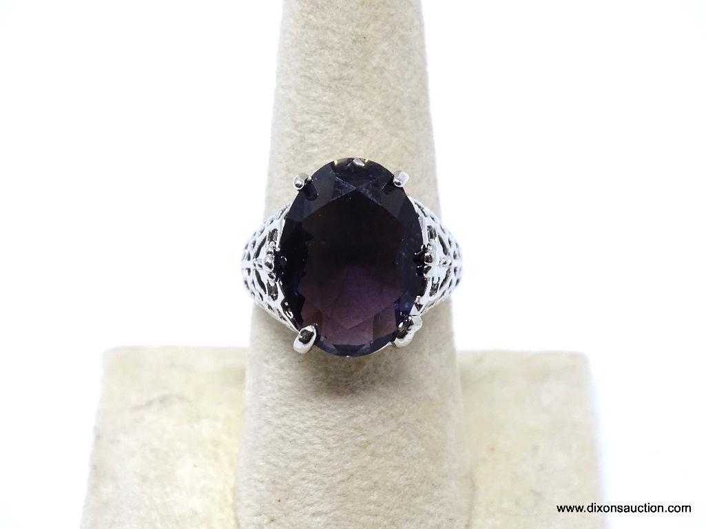 .925 STERLING SILVER LADIES 5 CT AMETHYST FILIGREE RING