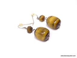 .925 STERLING SILVER LADIES 20 CT TIGER EYE EARRINGS; 11.3 GM