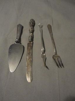 BAILEY BANKS AND BIDDLE STERLING NUT PICKER, WEBSTER SILVER CHEESE SPREADER, STERLING TOWLE KNIFE,