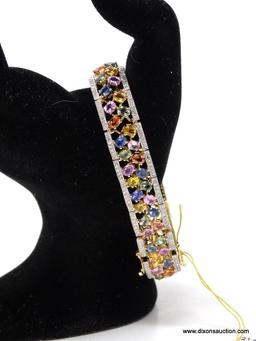 14K GOLD MULTI-COLOR SAPPHIRE & DIAMOND BRACELET.