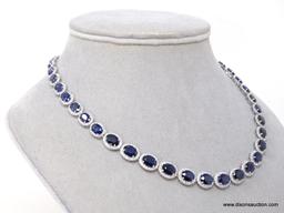 14K WHITE GOLD SAPPHIRE & DIAMOND NECKLACE.