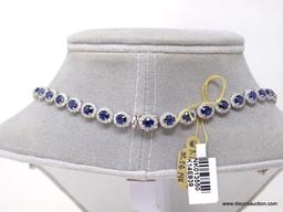 14K WHITE GOLD SAPPHIRE & DIAMOND NECKLACE.