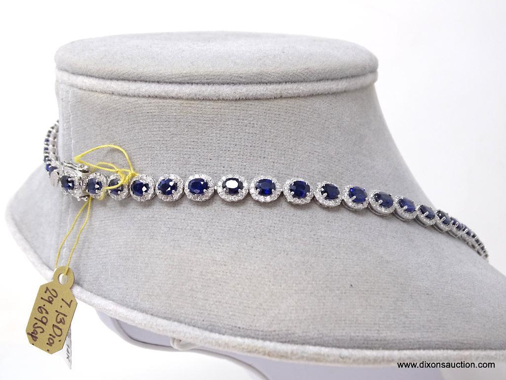 14K WHITE GOLD LADIES SAPPHIRE AND DIAMOND NECKLACE.