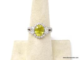 PLATINUM LADIES DIAMOND & YELLOW SAPPHIRE RING.