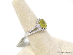 PLATINUM LADIES DIAMOND & YELLOW SAPPHIRE RING.