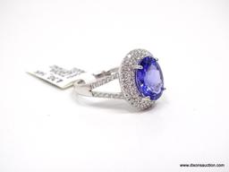 14K WHITE GOLD TANZANITE & DIAMOND RING.