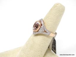 14K ROSE GOLD MORGANITE & DIAMOND RING.