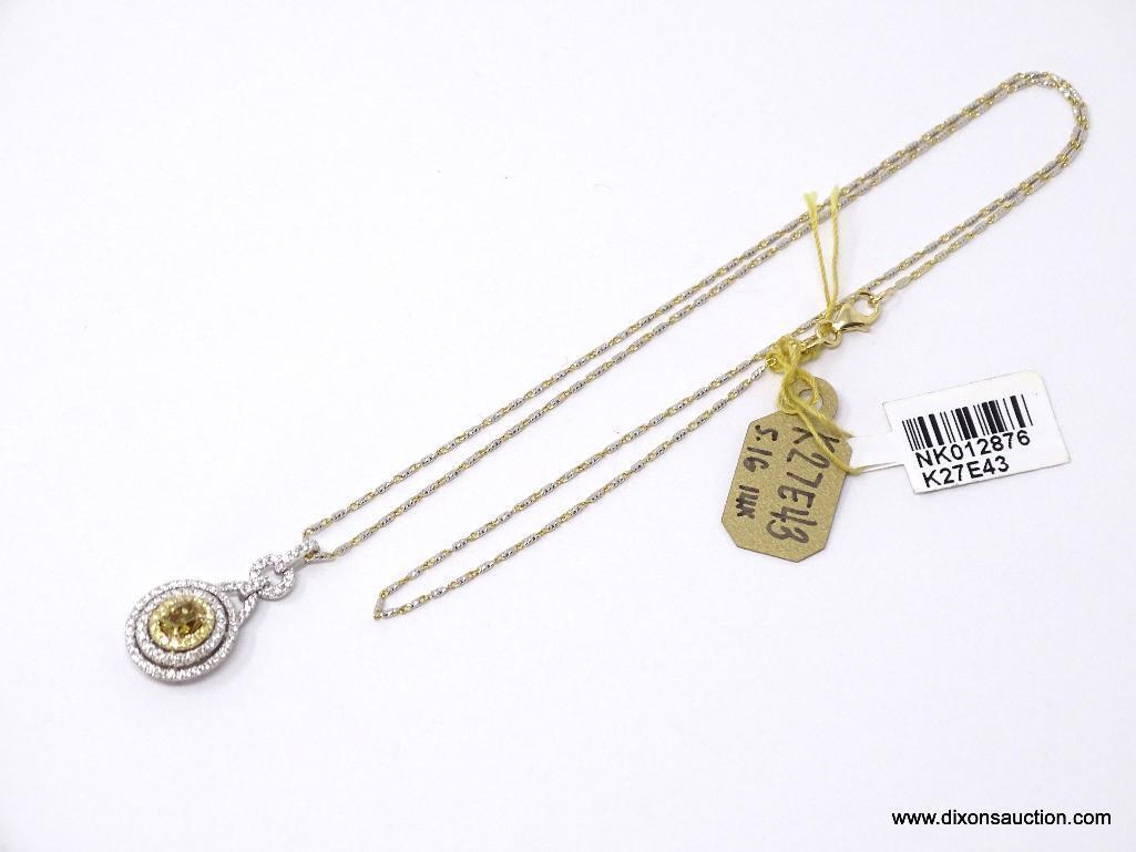 14K YELLOW & WHITE GOLD LADIES CUSTOM MADE PENDANT WITH TWO TONE 18" CHAIN.