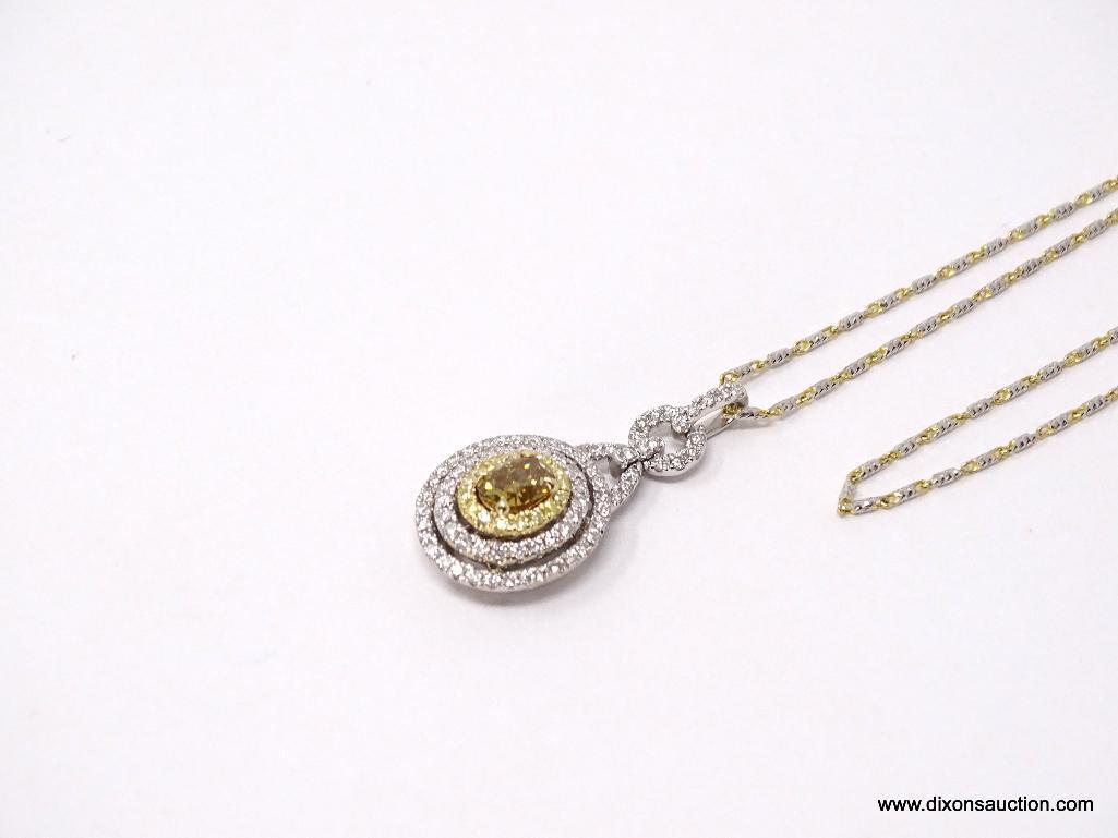 14K YELLOW & WHITE GOLD LADIES CUSTOM MADE PENDANT WITH TWO TONE 18" CHAIN.