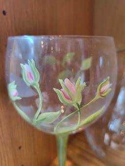 HAND PAINTED WINE GLASS AND PITCHER LOT