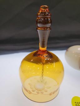 AMBER GLASS BELL AND MARBLE EGG LOT