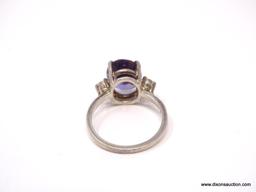.925 STERLING SILVER RING WITH PRONG SET SYNTHETIC OVAL CUT COLOR CHANGE ALEXANDRITE & A ROUND CUT
