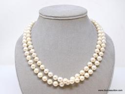 LADIES STRAND OF CULTURED PEARLS WITH 14K YELLOW GOLD HOOK CLASP. THE PEARLS ARE APPROX. 8-1/2MM,