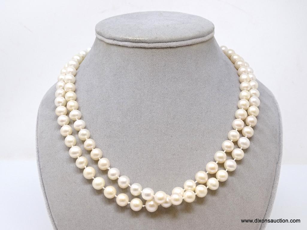 LADIES STRAND OF CULTURED PEARLS WITH 14K YELLOW GOLD HOOK CLASP. THE PEARLS ARE APPROX. 8-1/2MM,