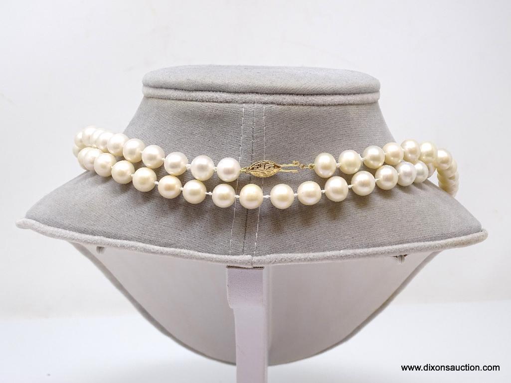 LADIES STRAND OF CULTURED PEARLS WITH 14K YELLOW GOLD HOOK CLASP. THE PEARLS ARE APPROX. 8-1/2MM,