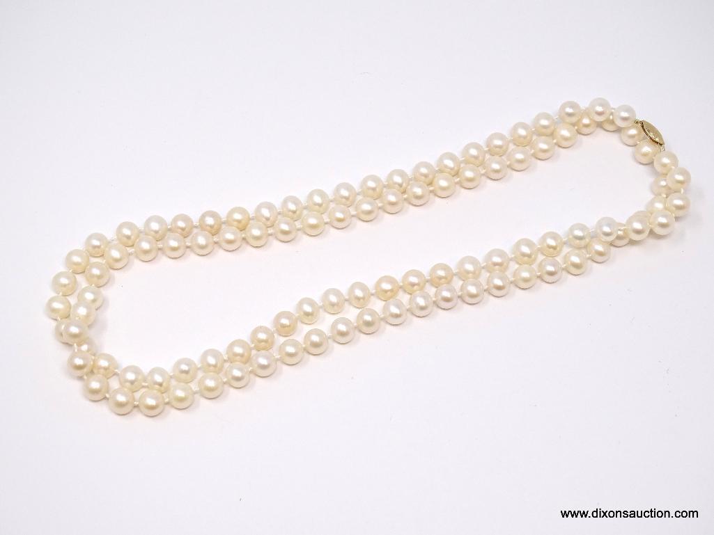 LADIES STRAND OF CULTURED PEARLS WITH 14K YELLOW GOLD HOOK CLASP. THE PEARLS ARE APPROX. 8-1/2MM,