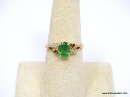 14K YELLOW GOLD & .925 STERLING SILVER TSAVORITE GARNET & DIAMOND HEART RING. CENTER OVAL CUT 1.18