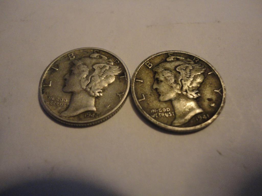 TWO SILVER MERCURY DIMES ? 1941, 1944 ALL ITEMS ARE SOLD AS IS, WHERE IS, WITH NO GUARANTEE OR