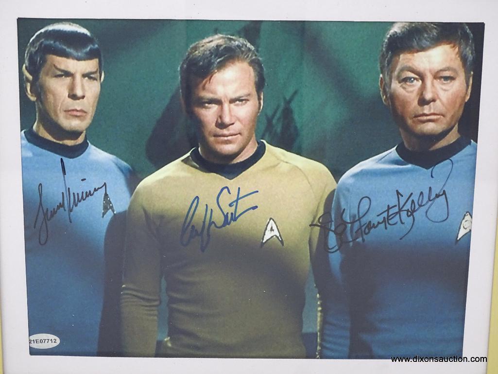 FRAMED, MATTED & AUTOGRAPH PHOTOGRAPH OF THE ORIGINAL STAR TREK CAST. IT'S SIGNED BY LEONARD NIMOY