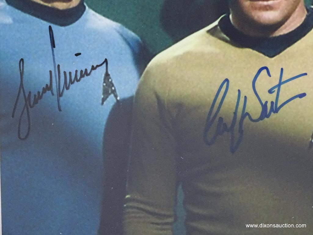 FRAMED, MATTED & AUTOGRAPH PHOTOGRAPH OF THE ORIGINAL STAR TREK CAST. IT'S SIGNED BY LEONARD NIMOY