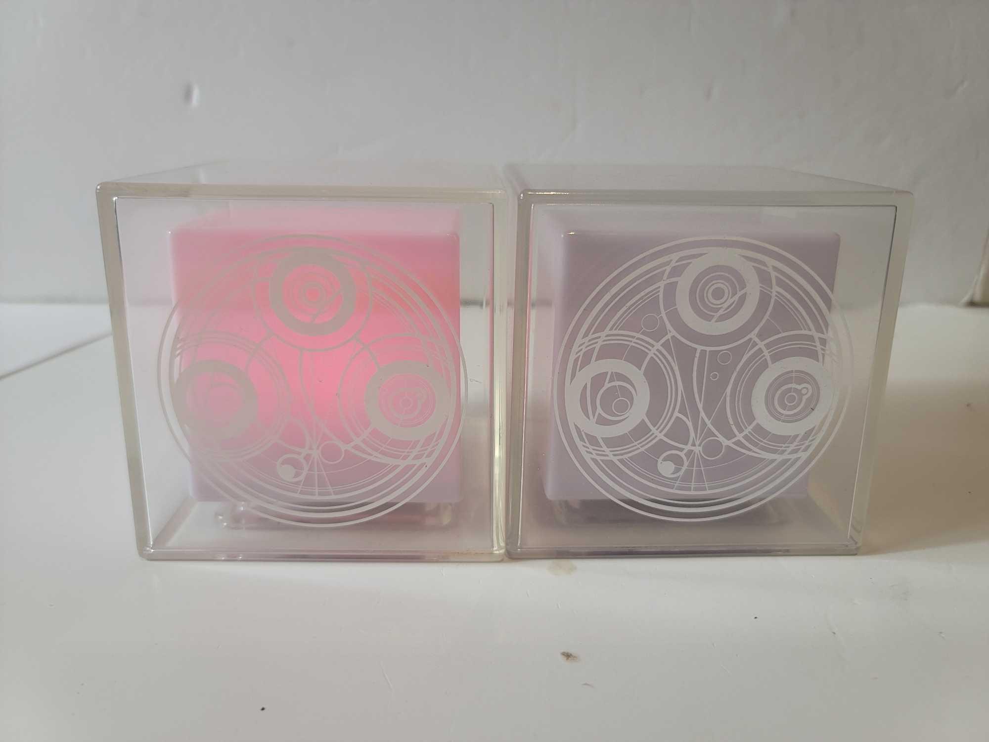 SET OF (2) DOCTOR WHO TIME LORD PSYCHIC CONTAINER WITH MOTION ACTIVATED COLOR CHANGING LIGHTS. EACH