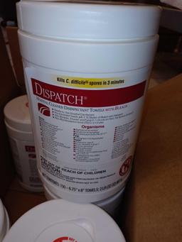 LOT OF TWO BOXES OF DISPATCH HOSPITAL CLEANER DISINFECTING TOWELS WITH BLEACH 8-150 CT.2 LB