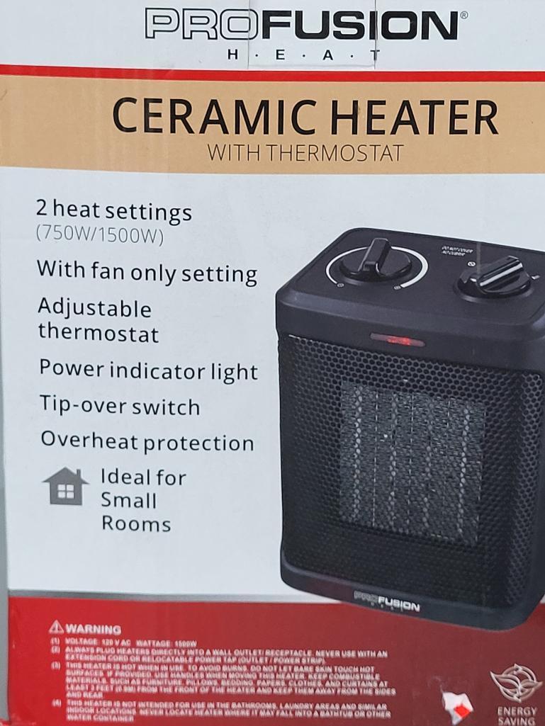 BRAND NEW PROFUSION CERAMIC HEATER. HEATER FITS EASILY ON A DESK OR TABLE. IS SOLD AS IS WHERE IS