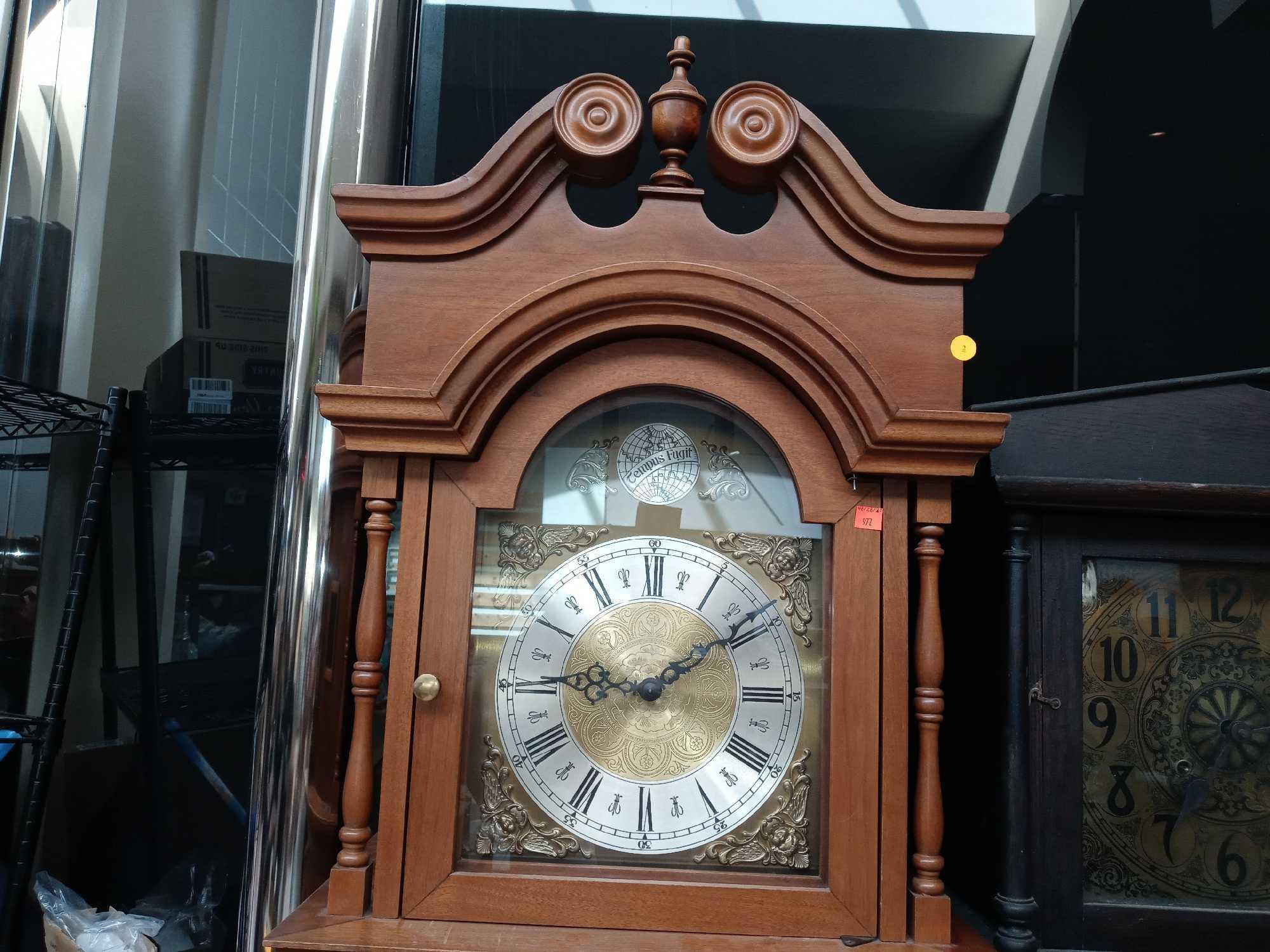 Ridgeway Tempus Fugit Grandfather clock with pendulum, Measurements Are Approximately 20 in x 11 in