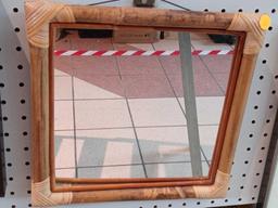 FAUX BAMBOO FRAMED WALL DECOR MIRROR, MEASUREMENTS ARE APPROXIMATELY 12 1/2 IN DIAMETER