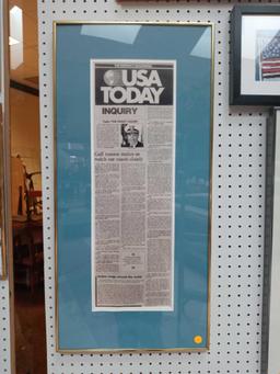 GOLD TONE FRAMED NEWSPAPER ARTICLE OF USA TODAY, MEASUREMENTS ARE APPROXIMATELY 32 IN X 15 IN.